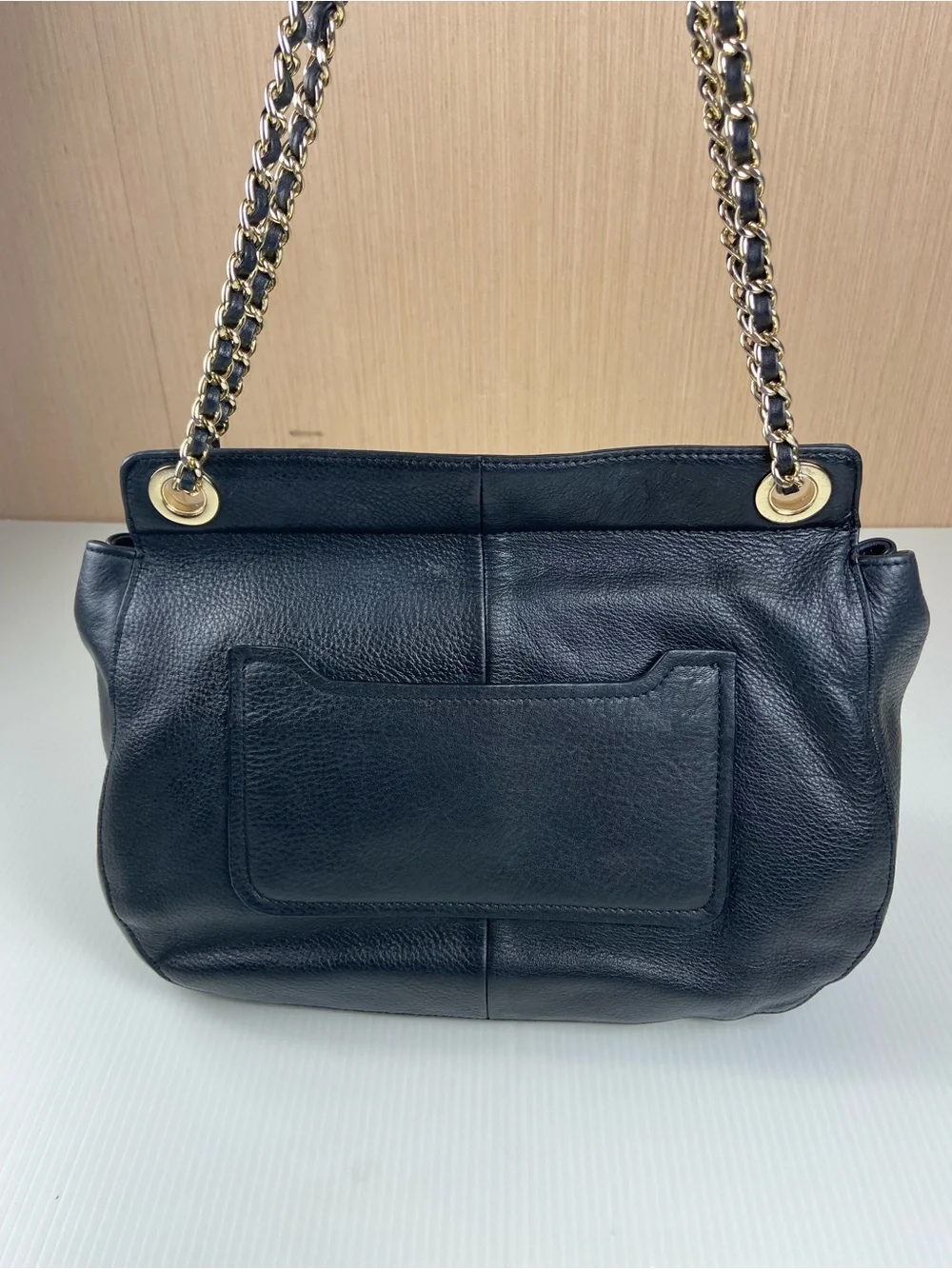 Tory Burch Black Pebbled Leather Convertible Gold Chain Shoulder Bag